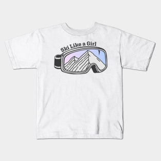 Sunset Mountain Ski Goggles | Ski Like A Girl Kids T-Shirt